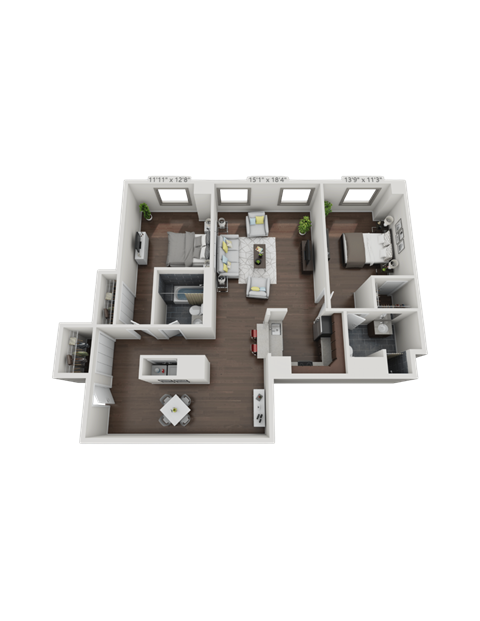 Floor plan for 2 beds, 2 baths, 1320 sqft